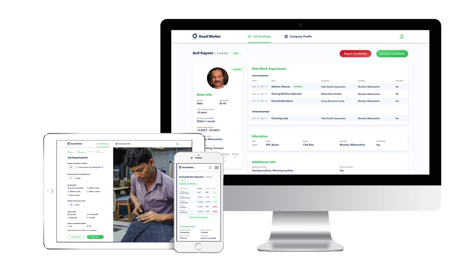 GoodWorker job marketplace on desktop, tablet and phone