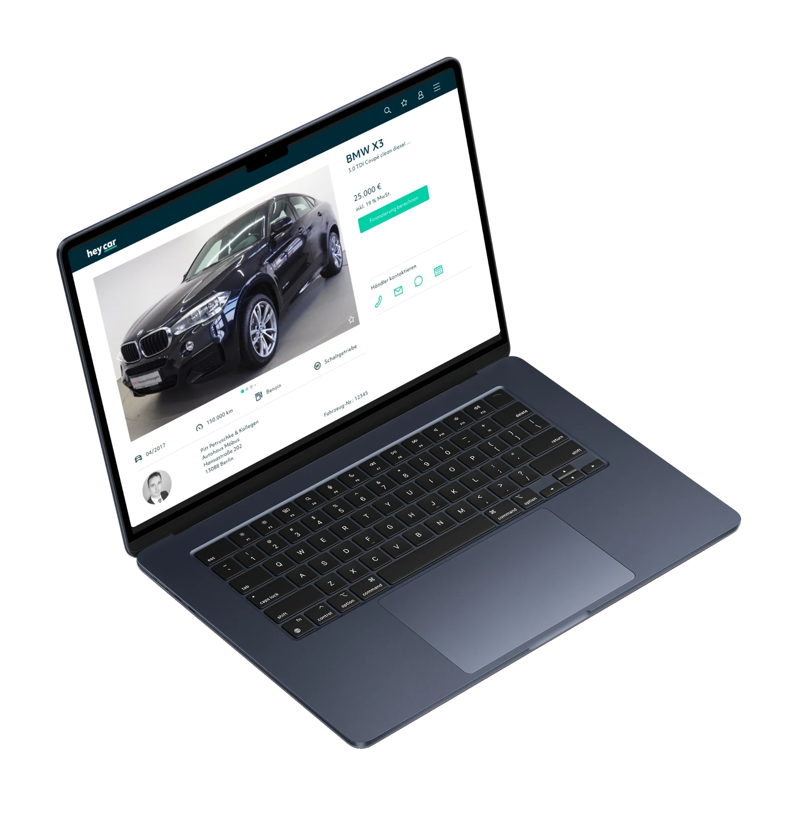 heycar car search on a MacBook
