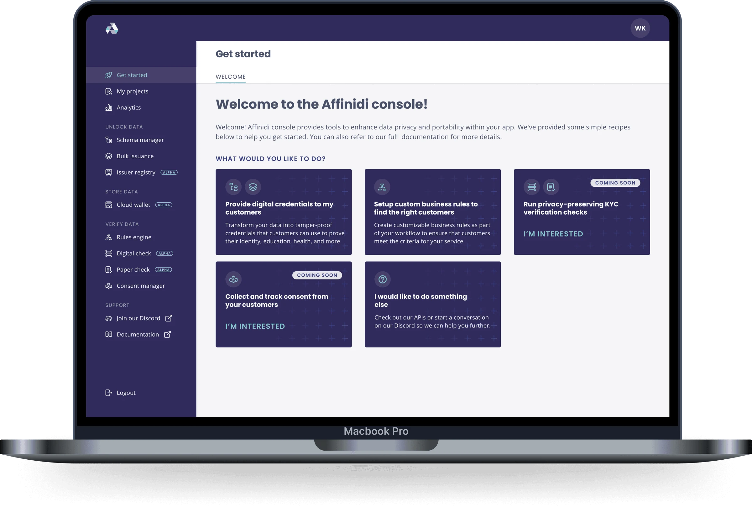 Affinidi developer console