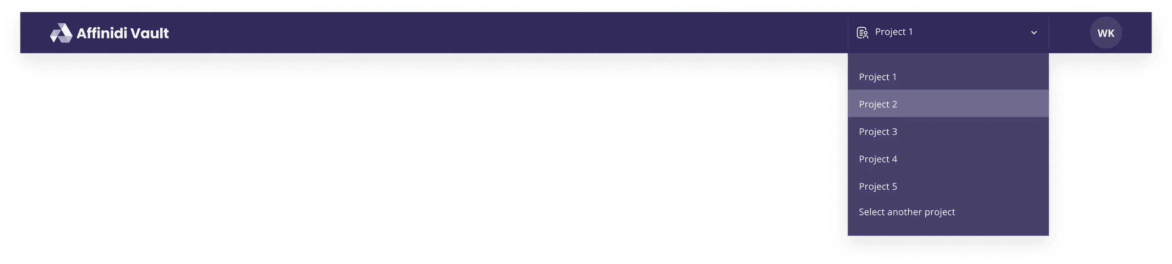 The console header with its project switcher open