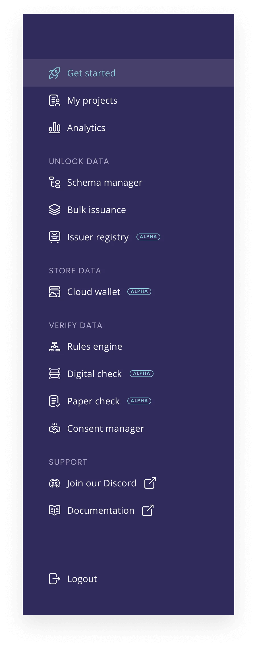 The console sidebar navigation