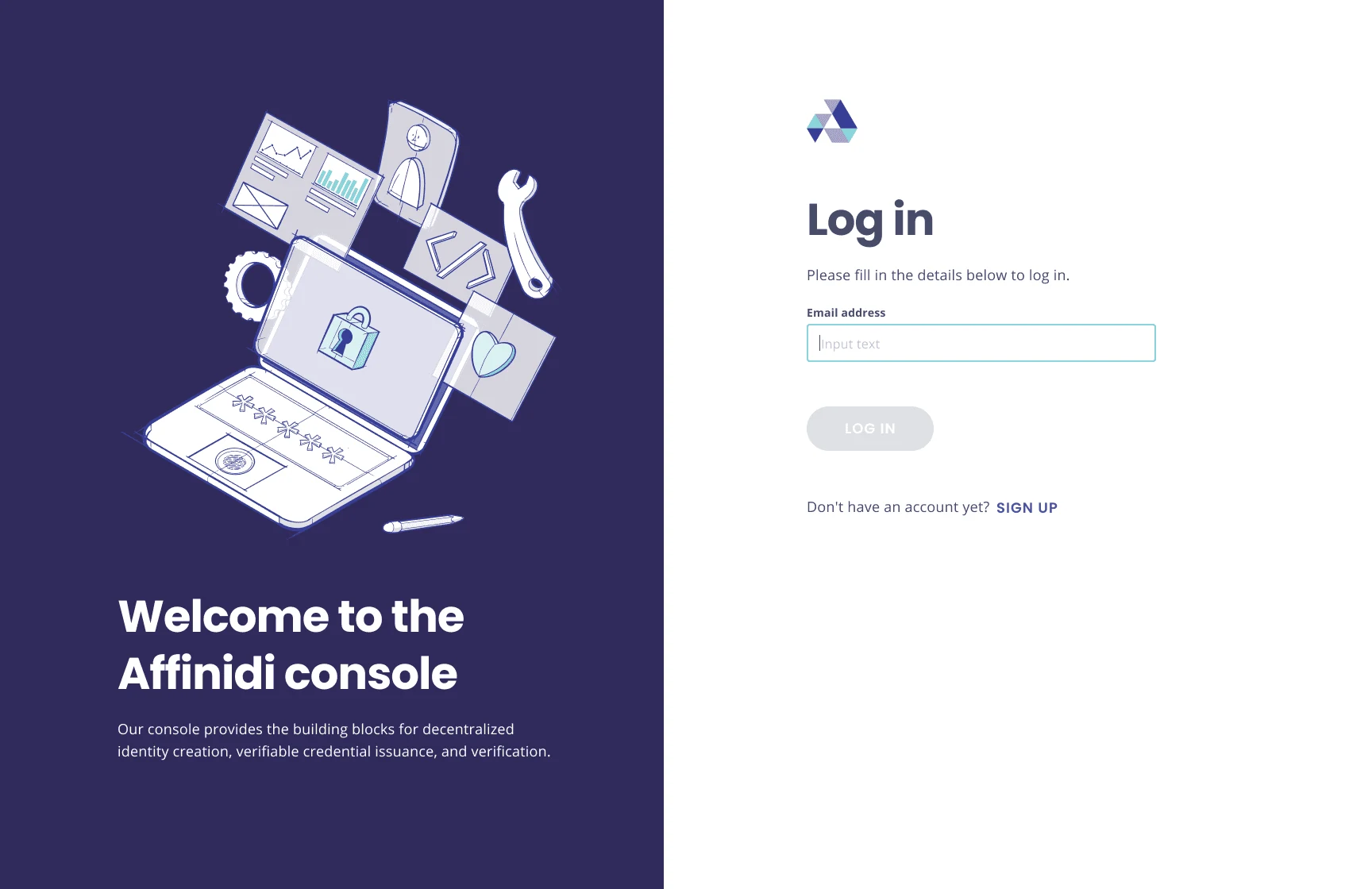 Developer console page: log in