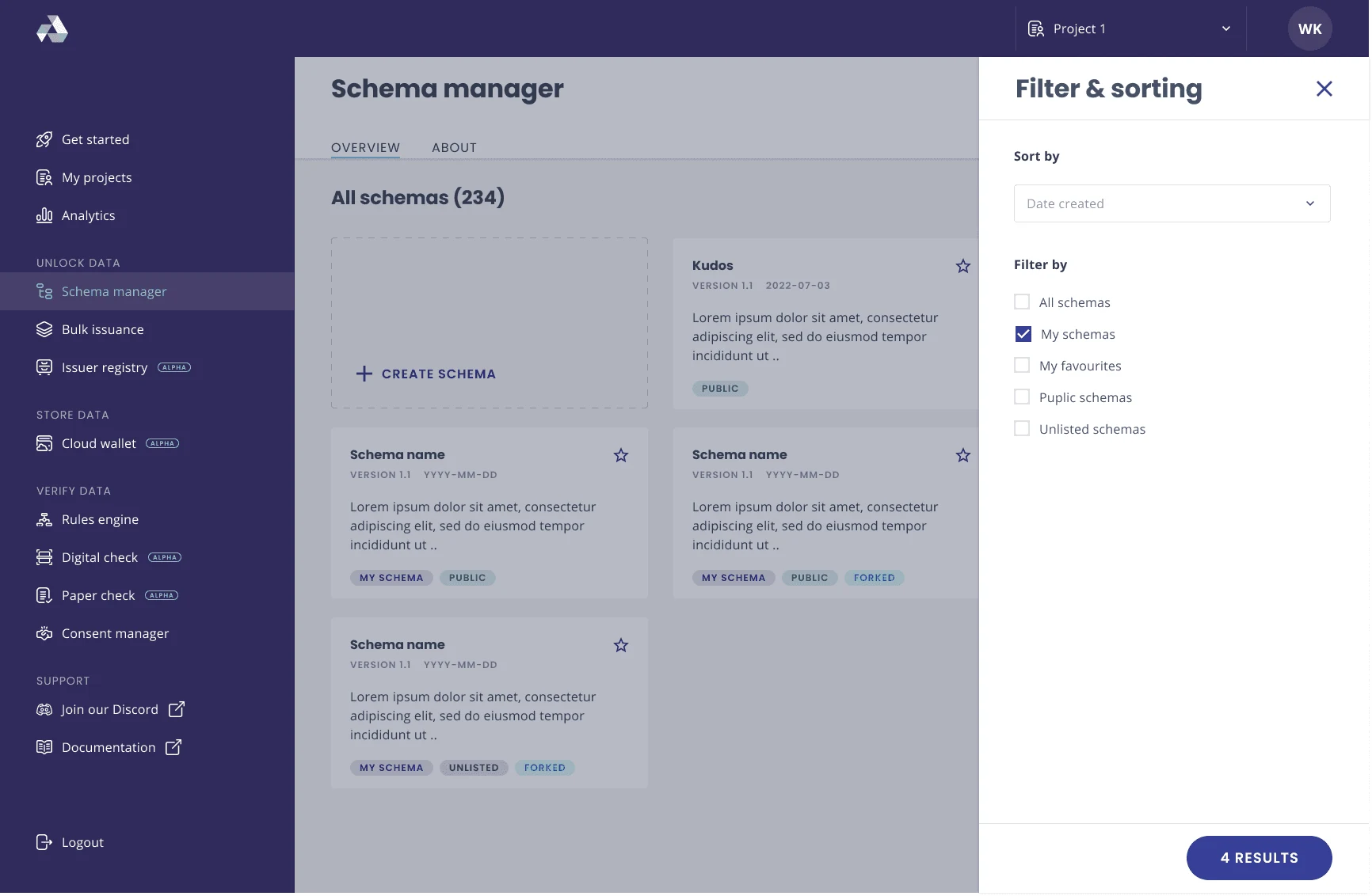 Developer console page: schema manager