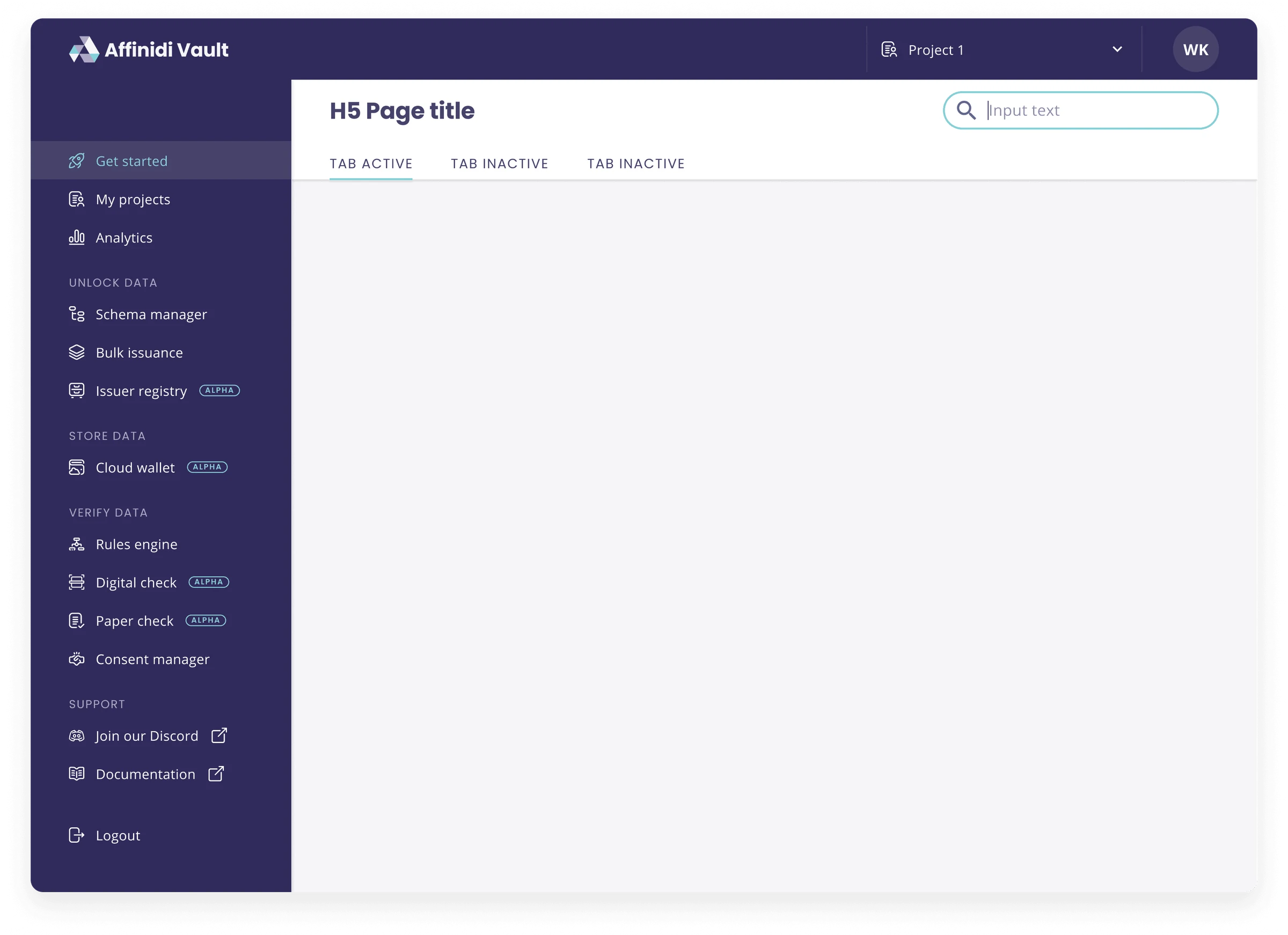 A page template with tabs