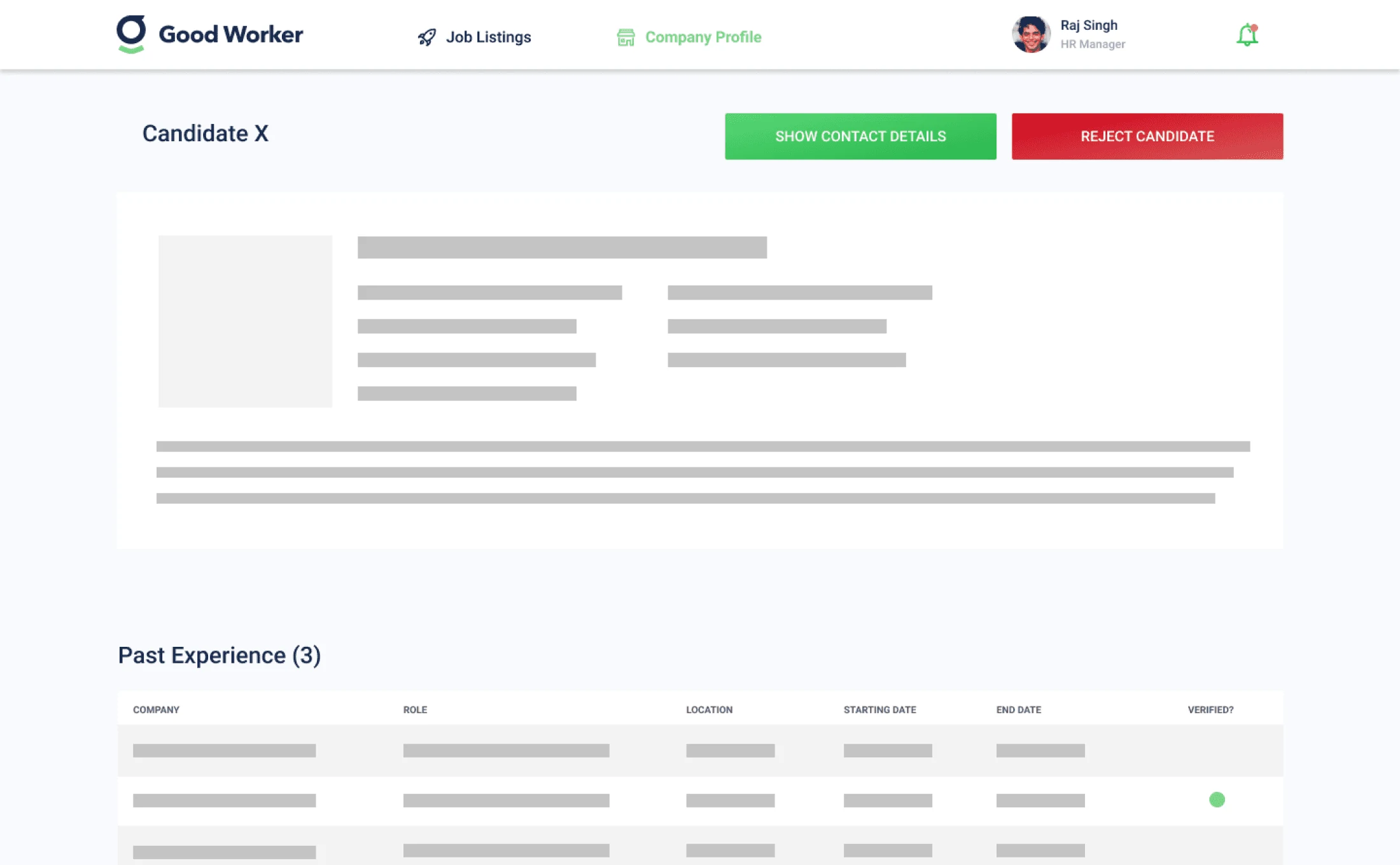 Wireframe: candidate