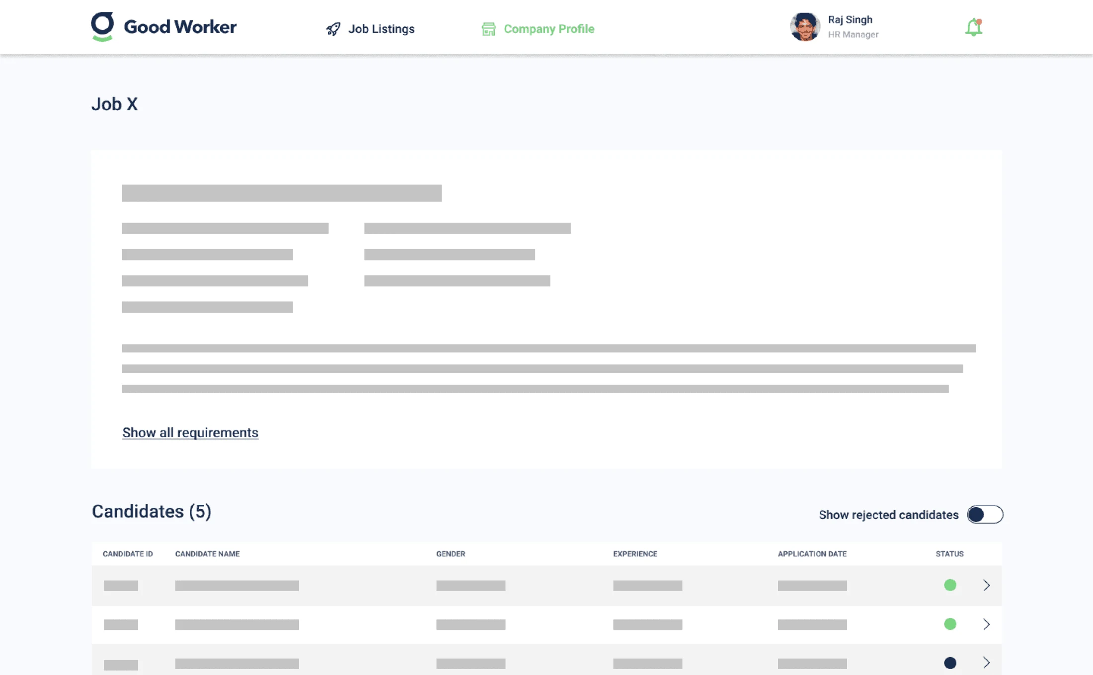 Wireframe: job detail